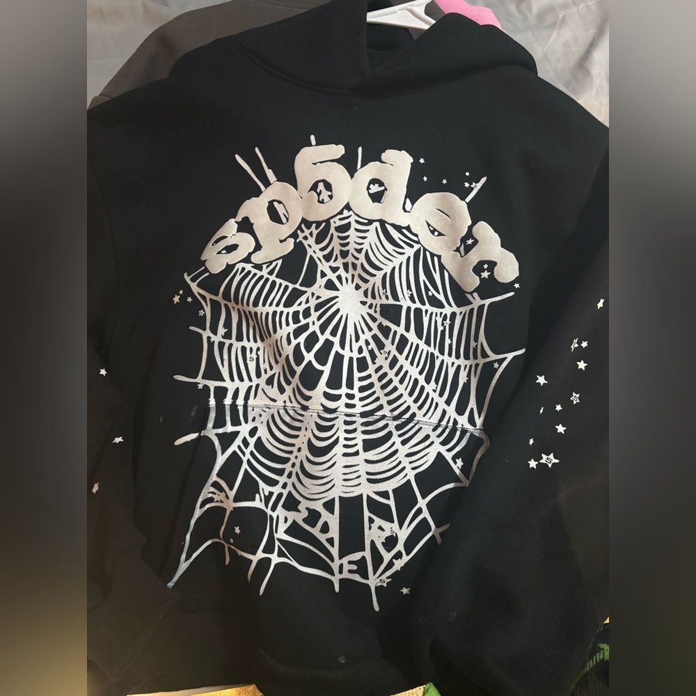 Black Hoodie with Silver Spider Web Design